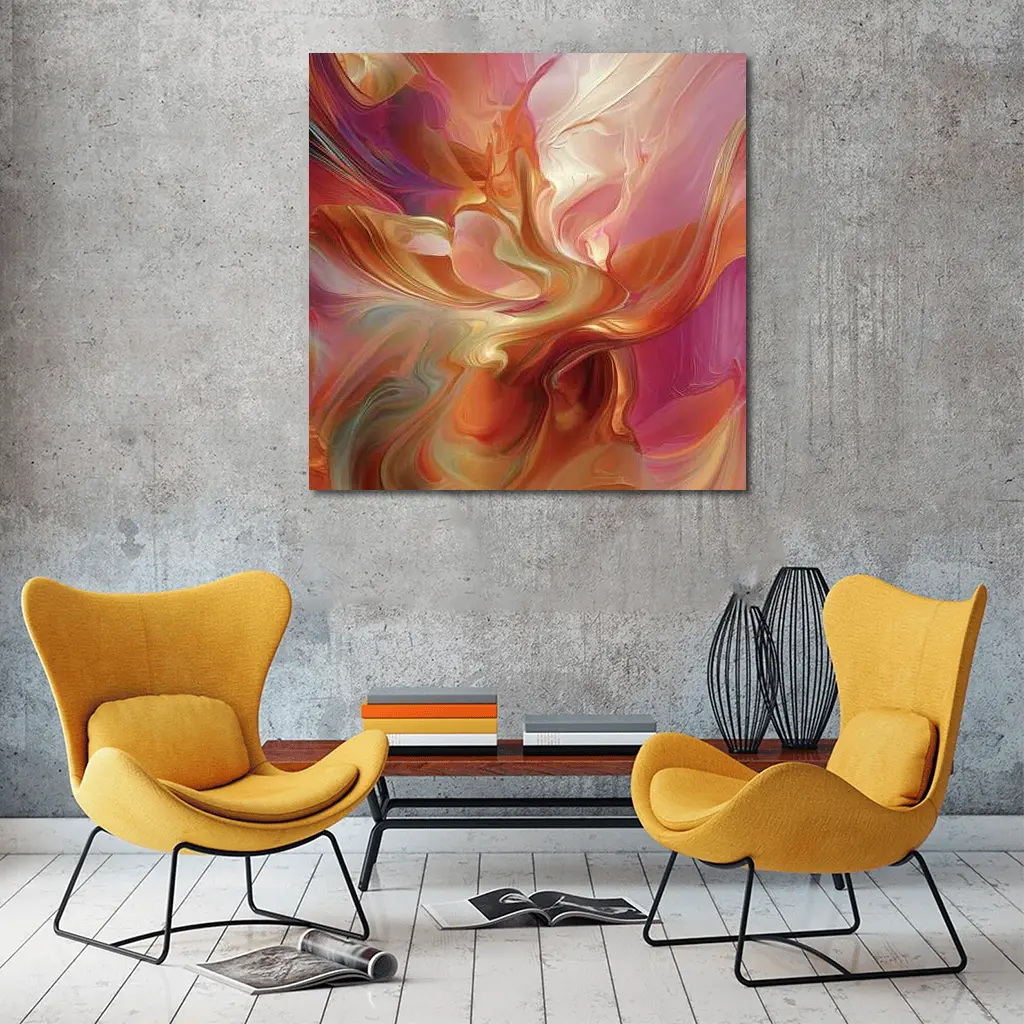 Warm Abstract Swirl Art Pink Orange Tones – Wall Art