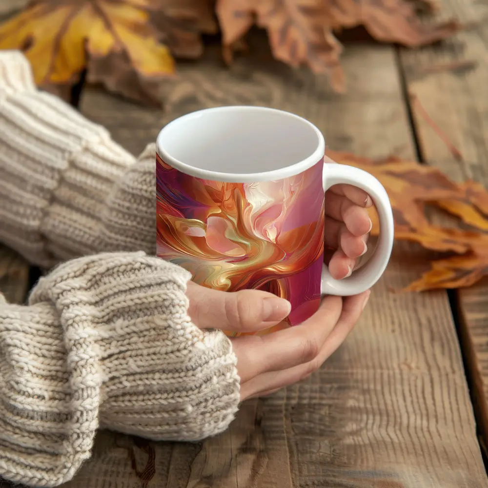 Warm Abstract Swirl Art Pink Orange Tones – Mugs