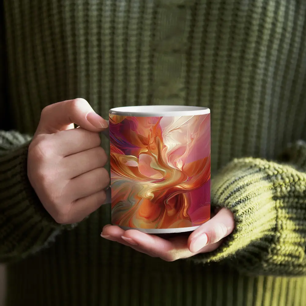 Warm Abstract Swirl Art Pink Orange Tones – Mugs