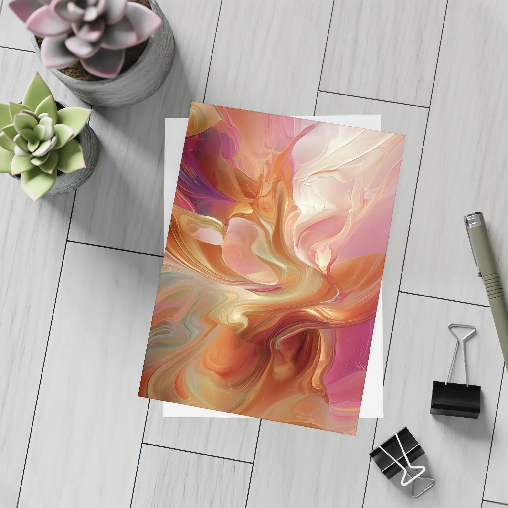 Warm Abstract Swirl Art Pink Orange Tones – Postcards