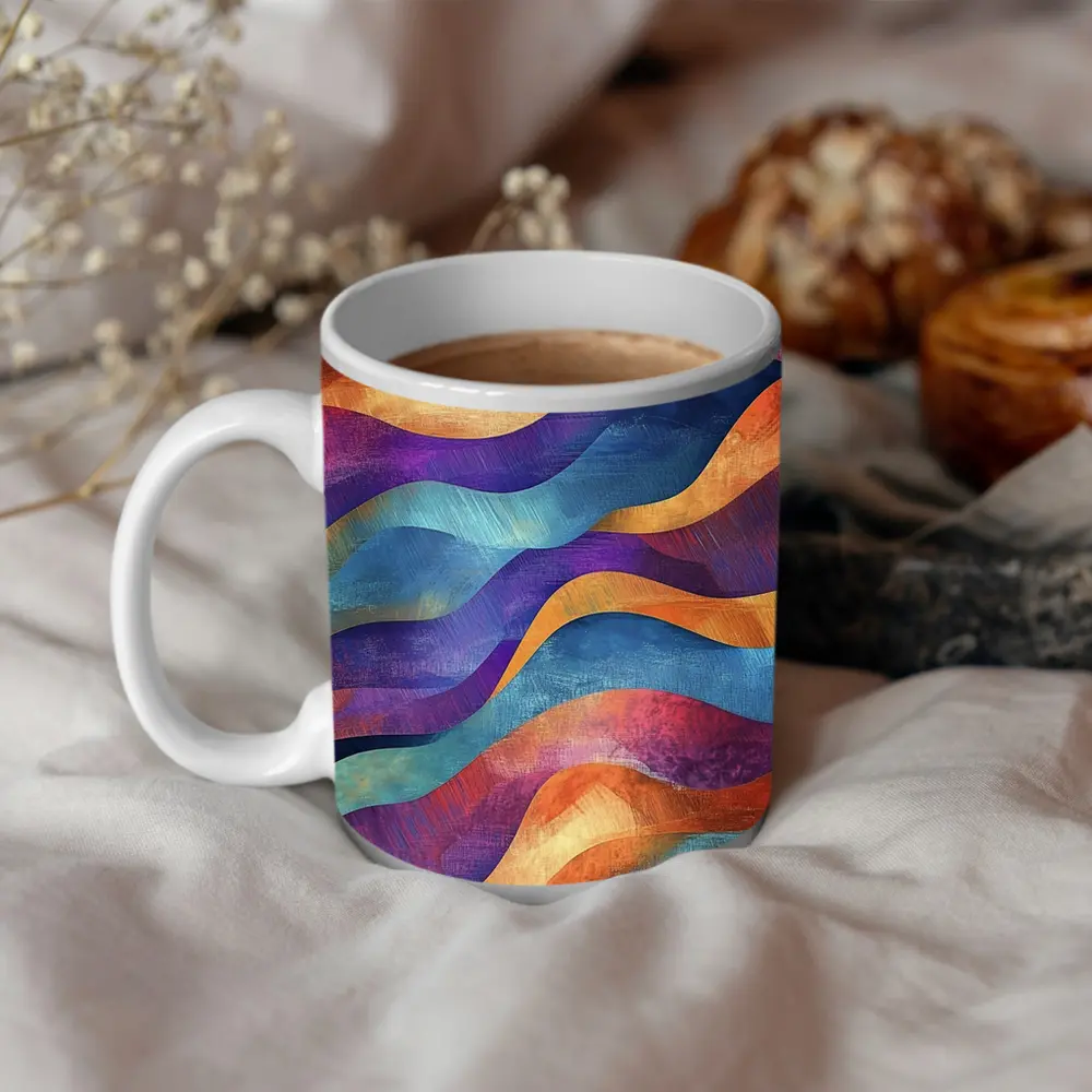 Colorful Abstract Wave Pattern Textured Art – Mugs