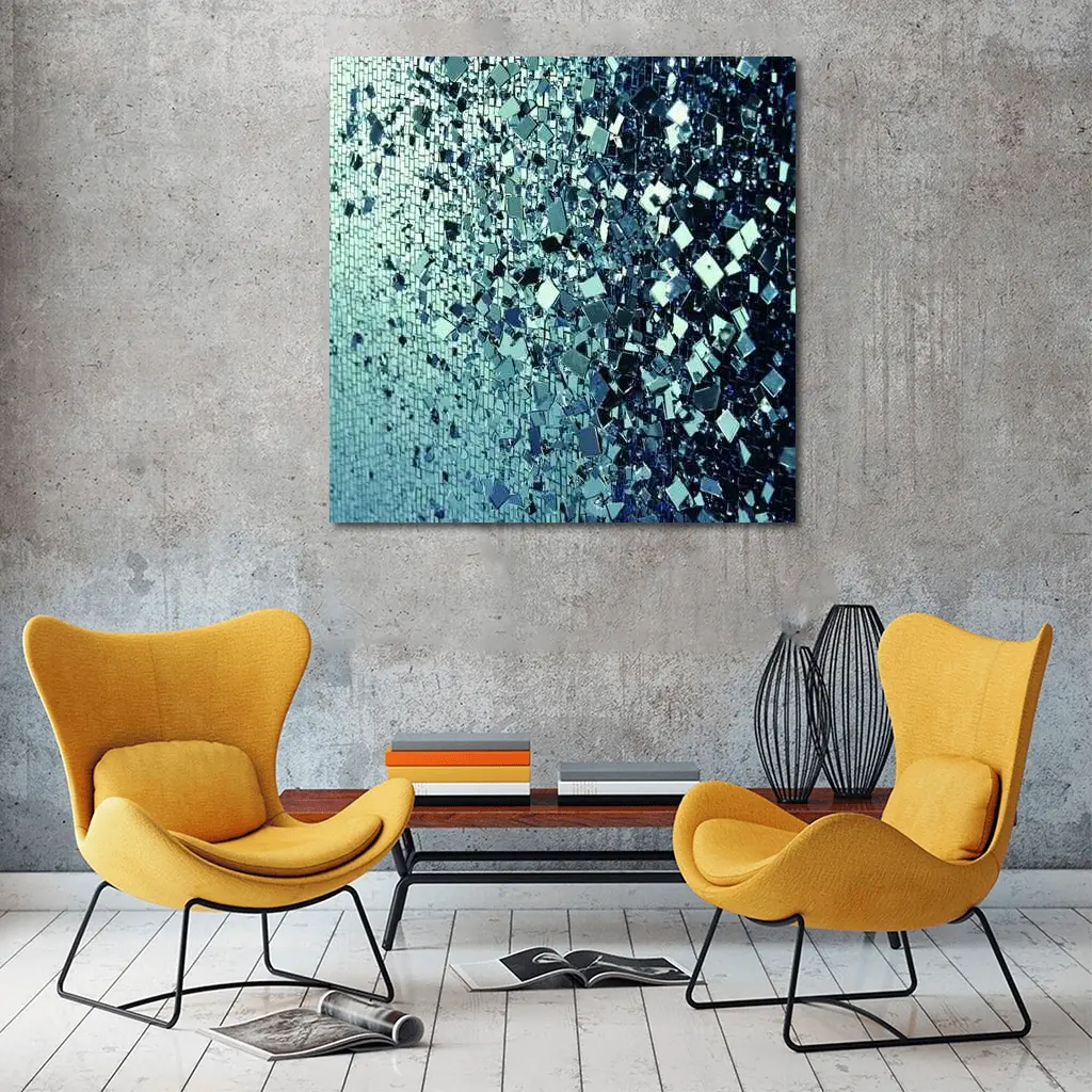 Blue Silver Mirror Fragment Abstract Wall Art – Wall Art