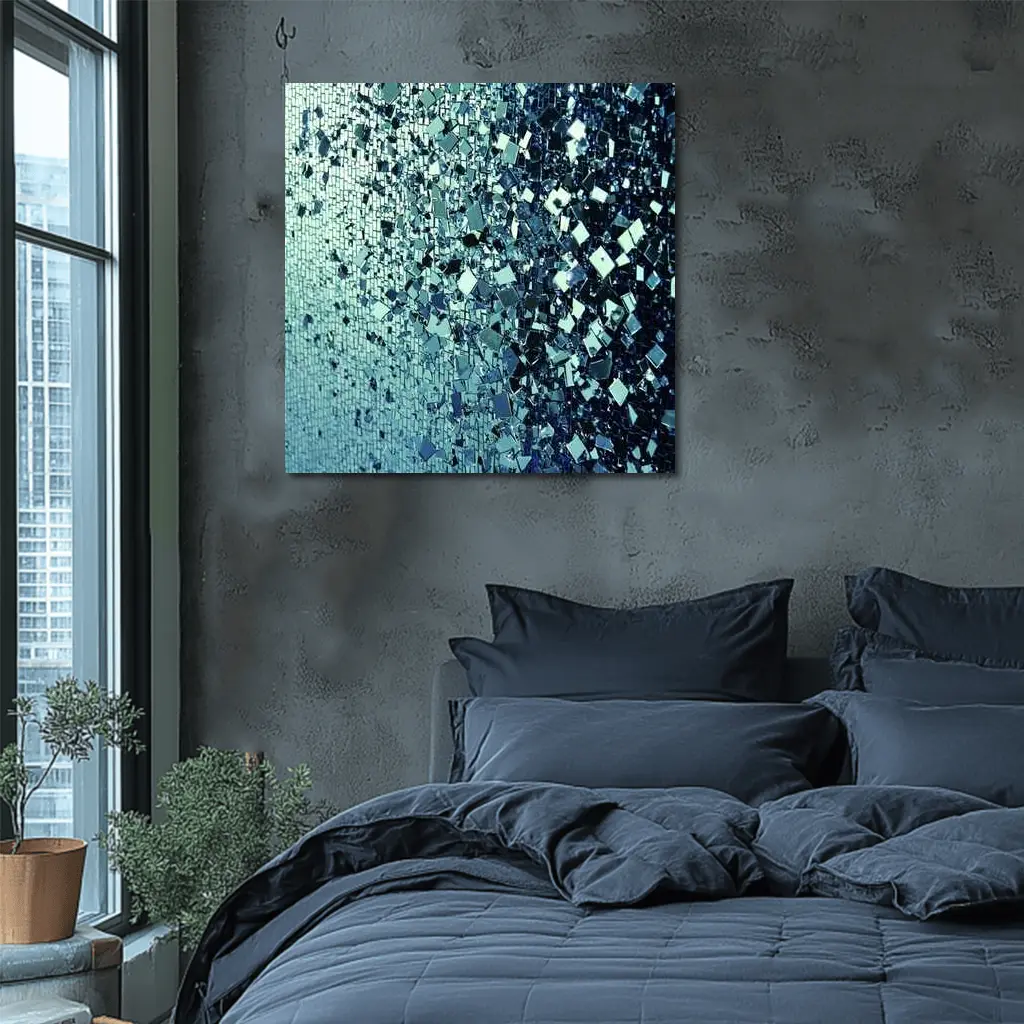 Blue Silver Mirror Fragment Abstract Wall Art – Wall Art