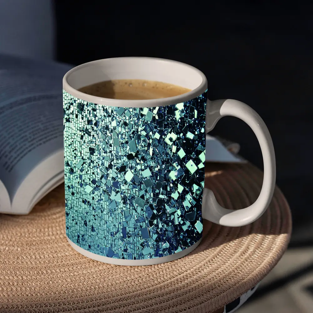 Blue Silver Mirror Fragment Abstract Wall Art – Mugs