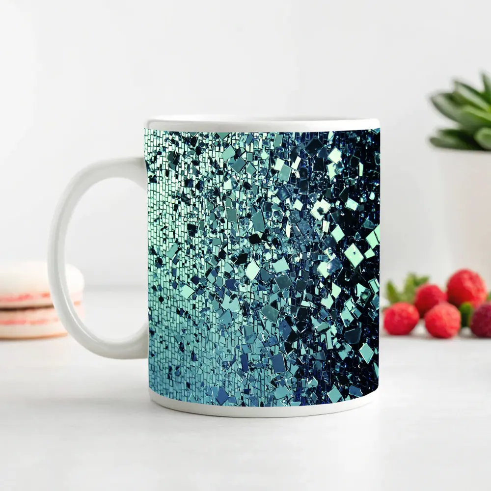 Blue Silver Mirror Fragment Abstract Wall Art – Mugs