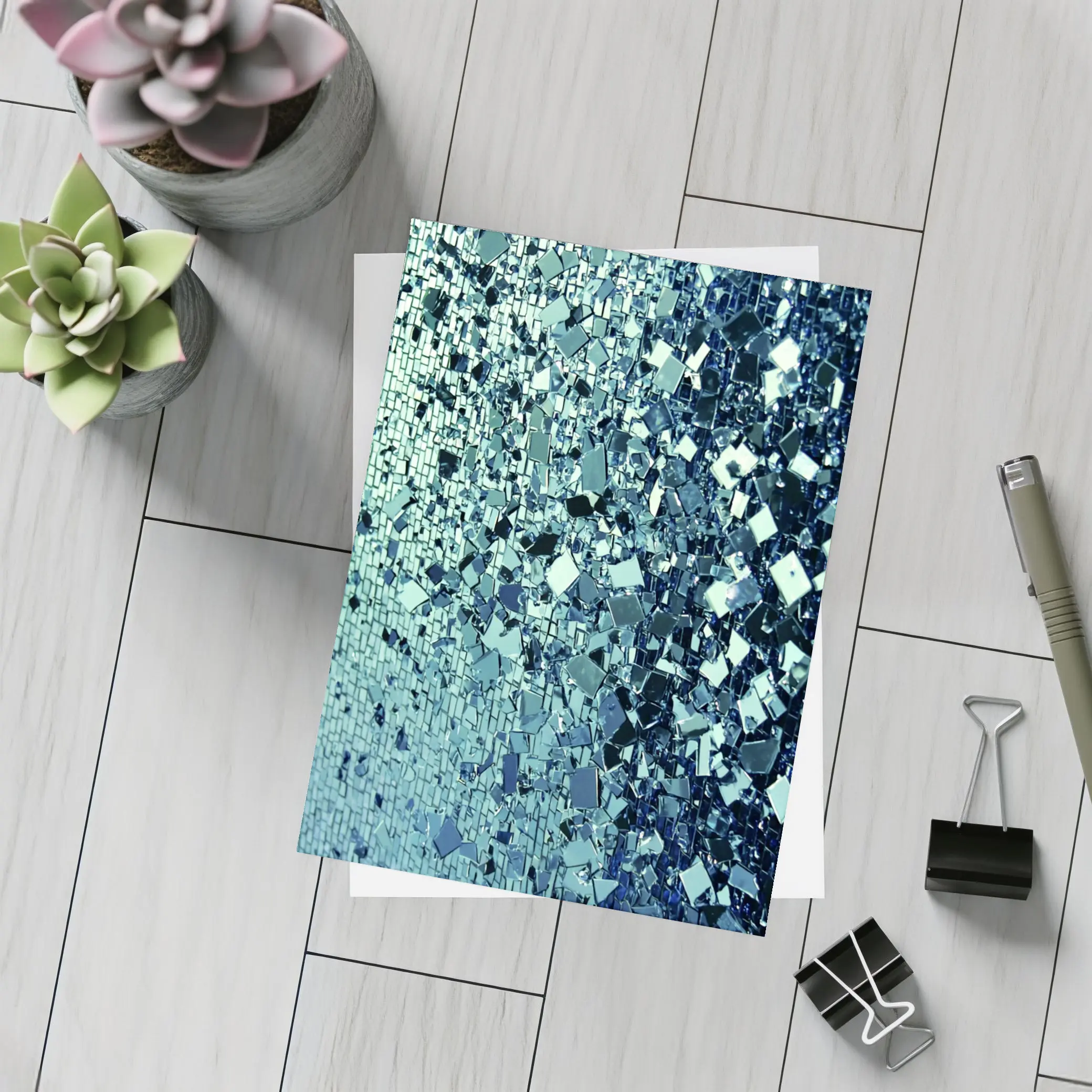 Blue Silver Mirror Fragment Abstract Wall Art – Postcards