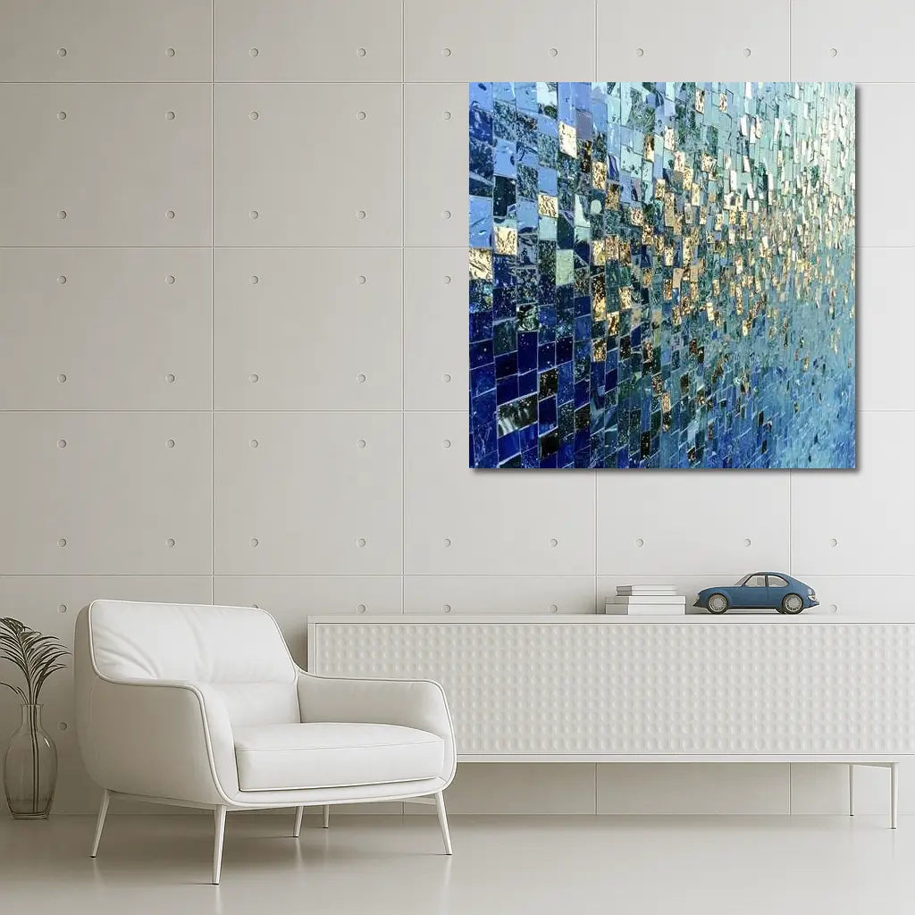 Blue Gold Mosaic Tile Abstract Wall Art – Wall Art