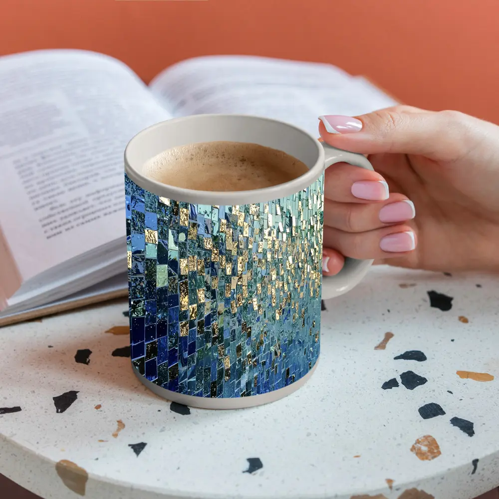 Blue Gold Mosaic Tile Abstract Wall Art – Mugs
