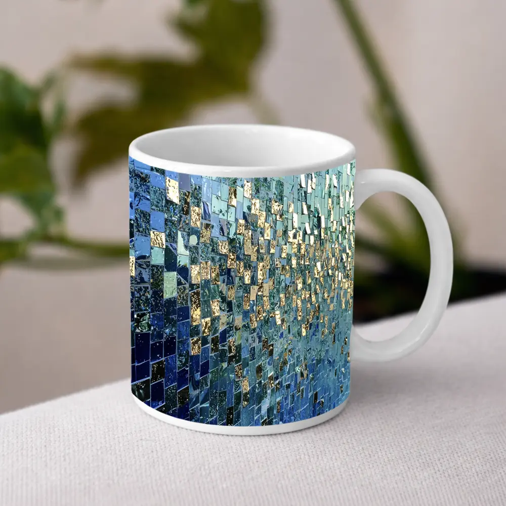 Blue Gold Mosaic Tile Abstract Wall Art – Mugs