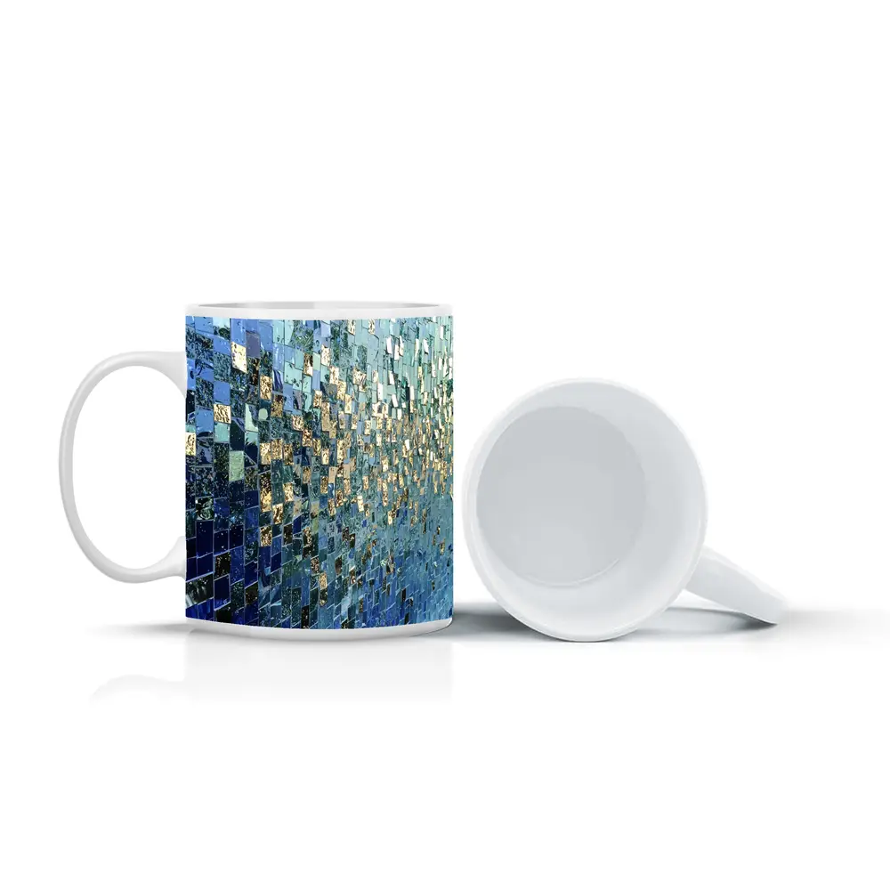 Blue Gold Mosaic Tile Abstract Wall Art – Mugs