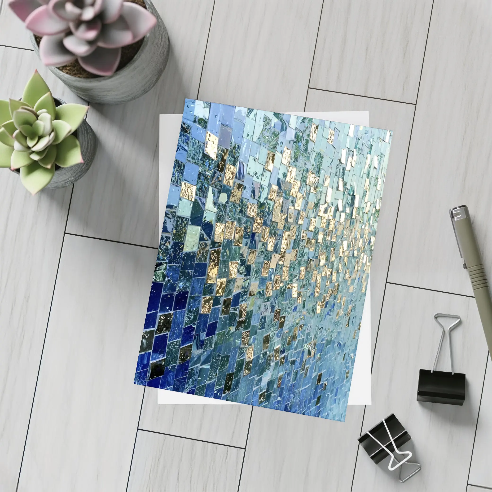 Blue Gold Mosaic Tile Abstract Wall Art – Postcards