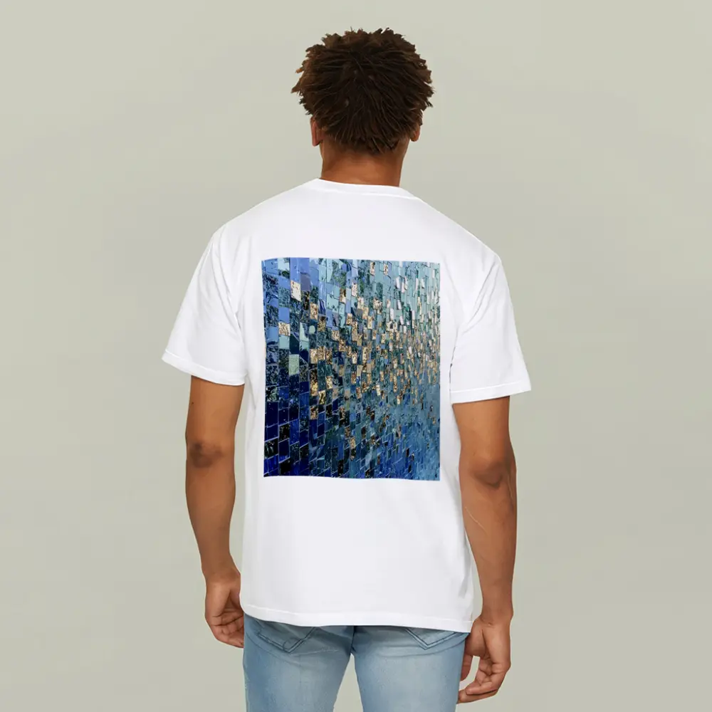 Blue Gold Mosaic Tile Abstract Wall Art – T-Shirts