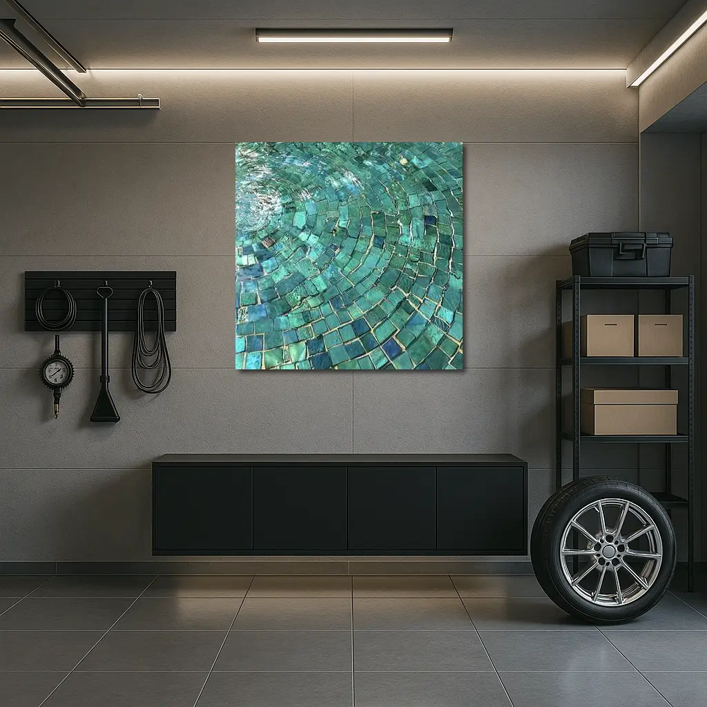Teal Mosaic Tiles Swirling Pool Water – Wall Art