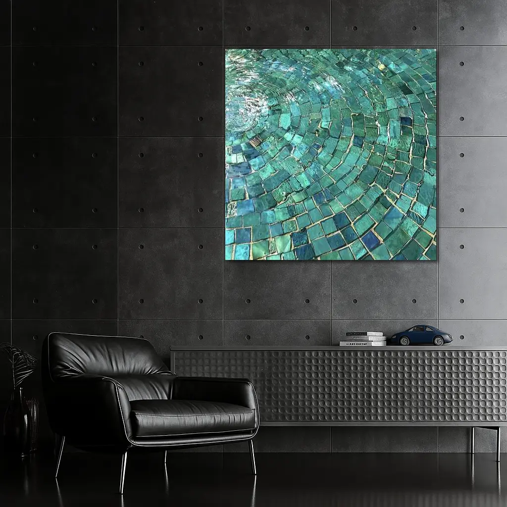 Teal Mosaic Tiles Swirling Pool Water – Wall Art