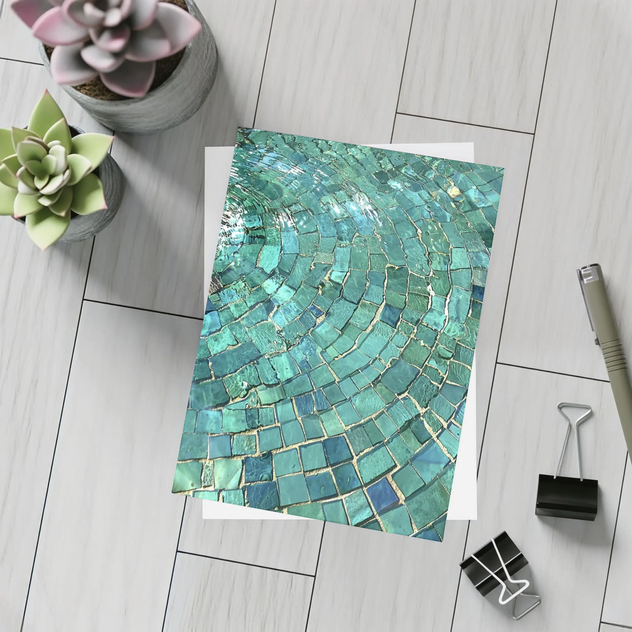 Teal Mosaic Tiles Swirling Pool Water – Postcards