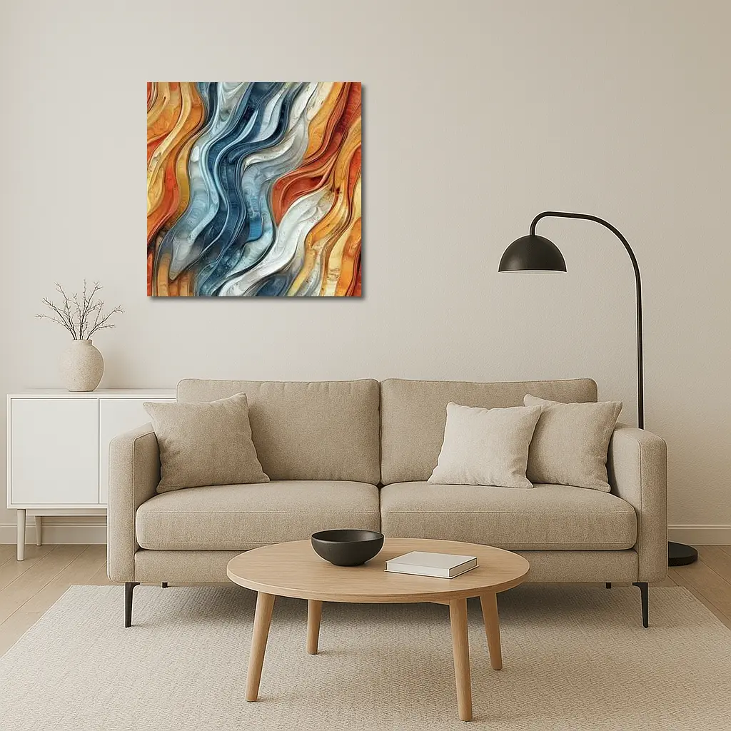 Flowing Waves Abstract Terracotta Blue Art – Wall Art