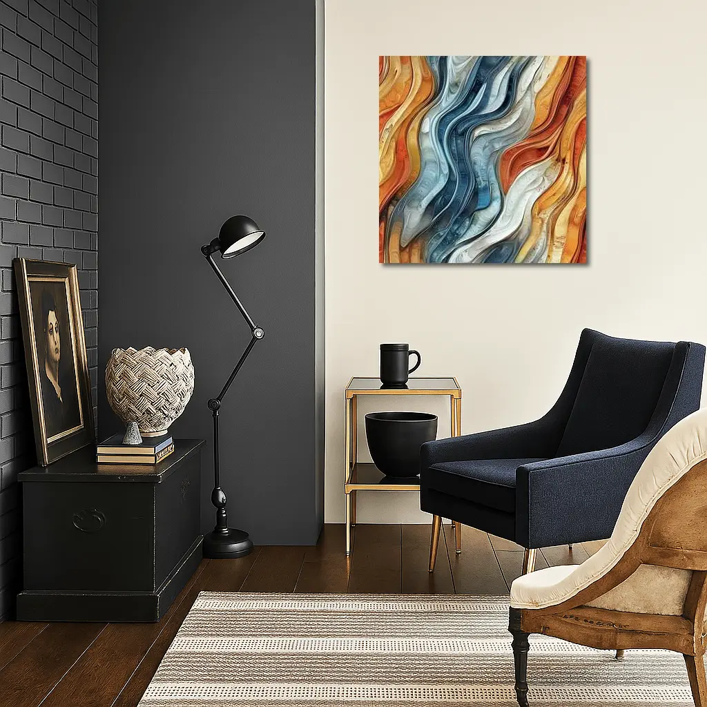 Flowing Waves Abstract Terracotta Blue Art – Wall Art