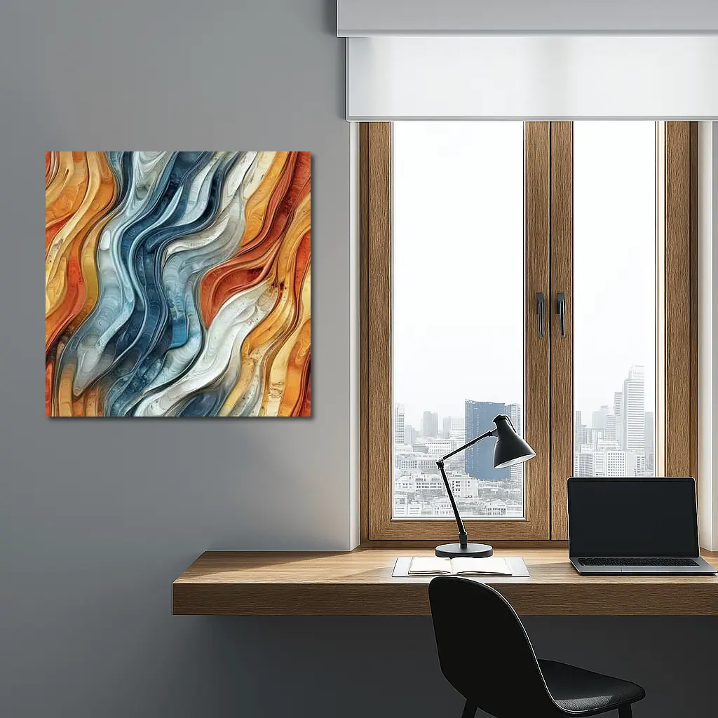 Flowing Waves Abstract Terracotta Blue Art – Wall Art