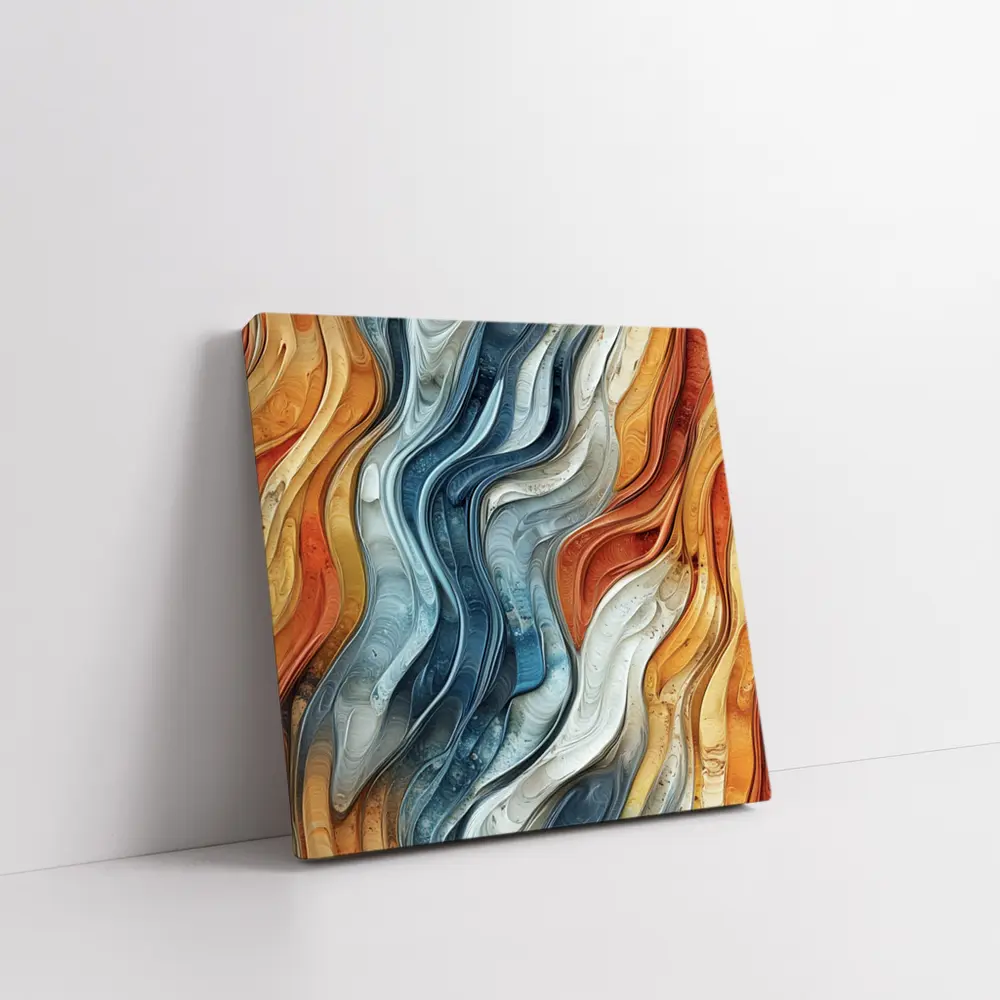 Flowing Waves Abstract Terracotta Blue Art – Wall Art