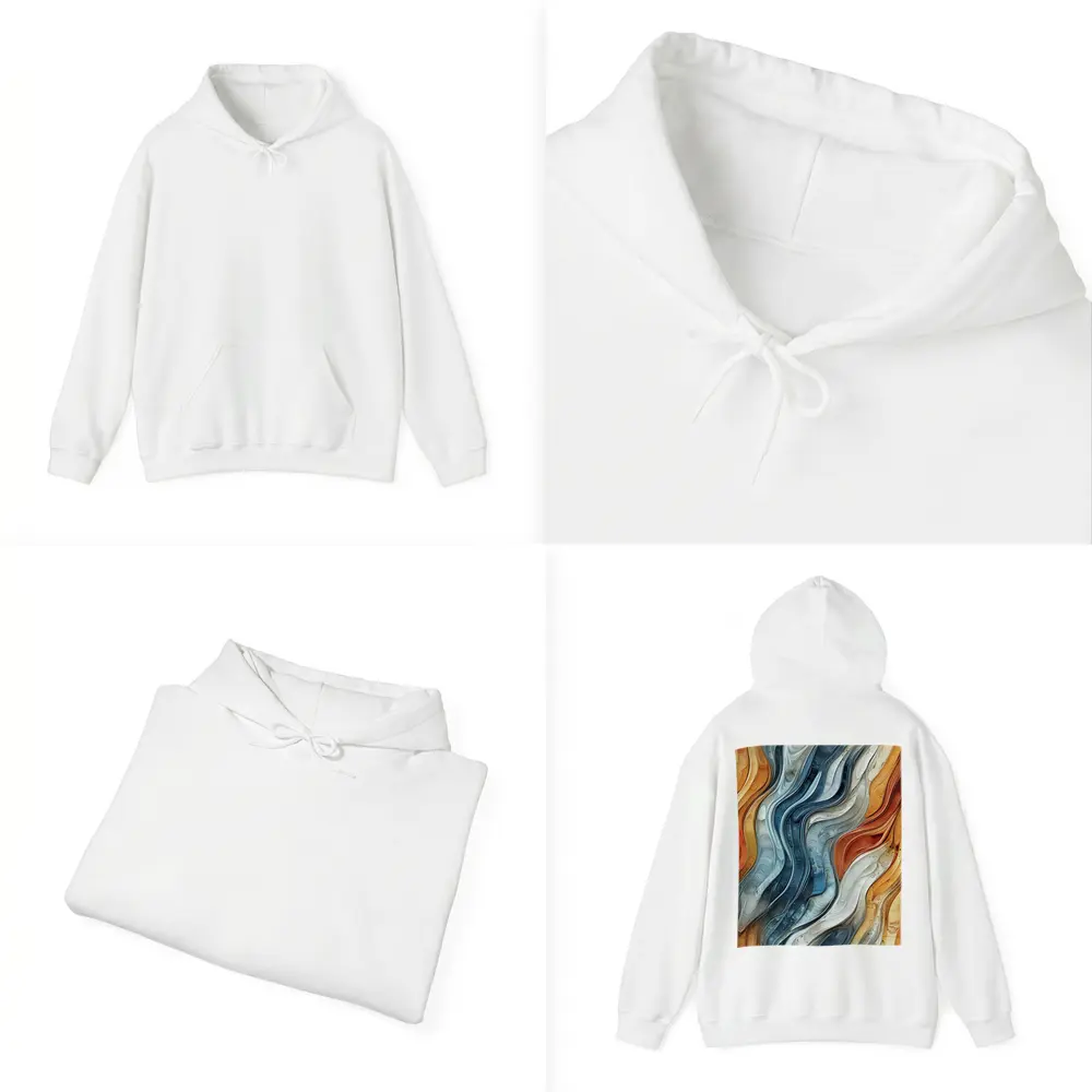 Flowing Waves Abstract Terracotta Blue Art – Hoodies