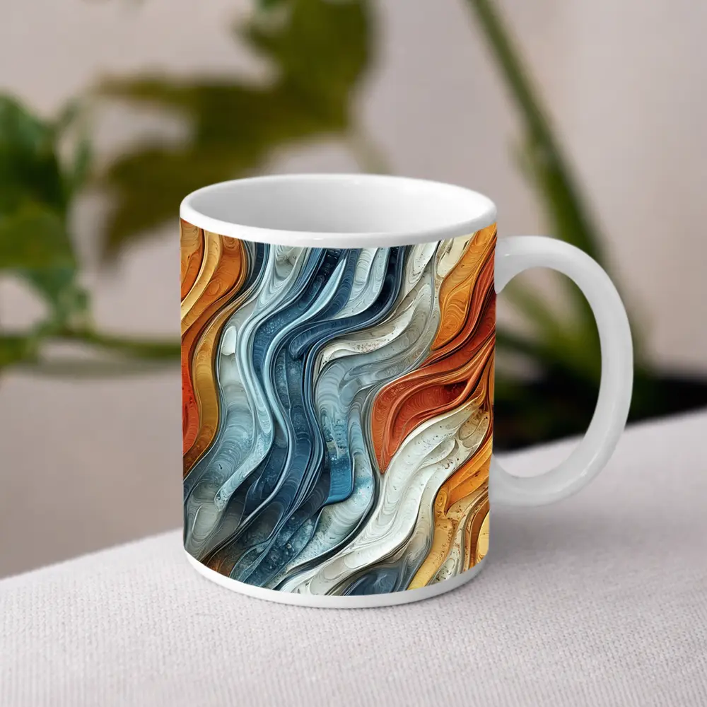 Flowing Waves Abstract Terracotta Blue Art – Mugs
