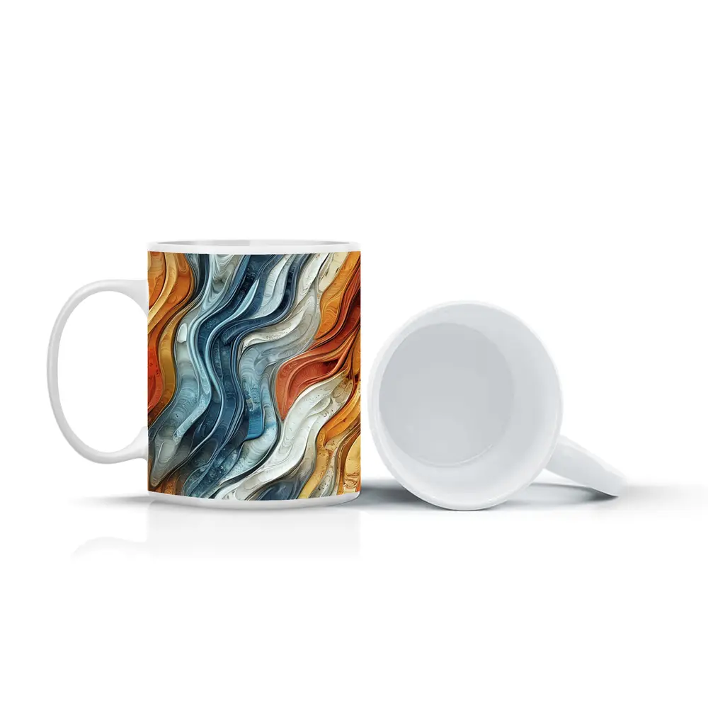 Flowing Waves Abstract Terracotta Blue Art – Mugs
