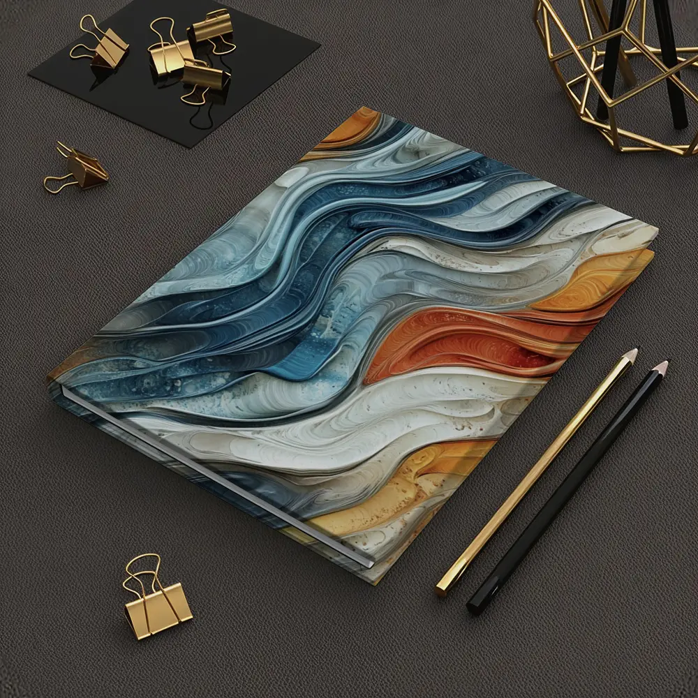 Flowing Waves Abstract Terracotta Blue Art – Notebooks