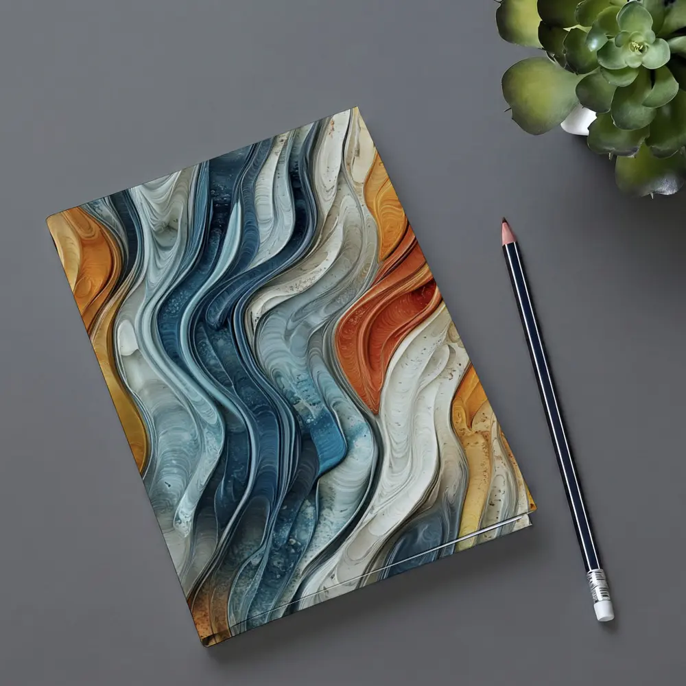 Flowing Waves Abstract Terracotta Blue Art – Notebooks