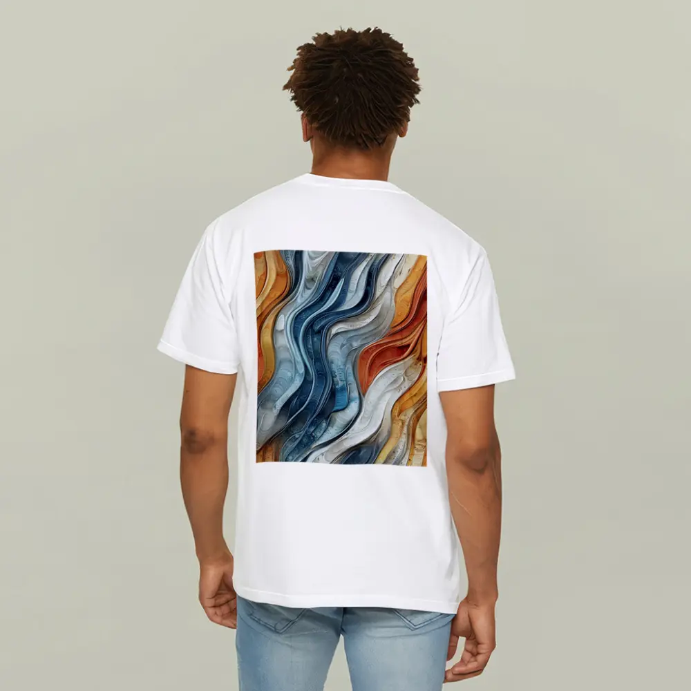 Flowing Waves Abstract Terracotta Blue Art – T-Shirts