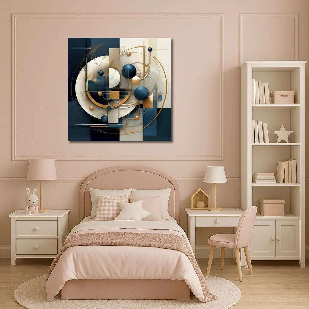 Abstract Blue Gold Geometric Spheres Art – Wall Art