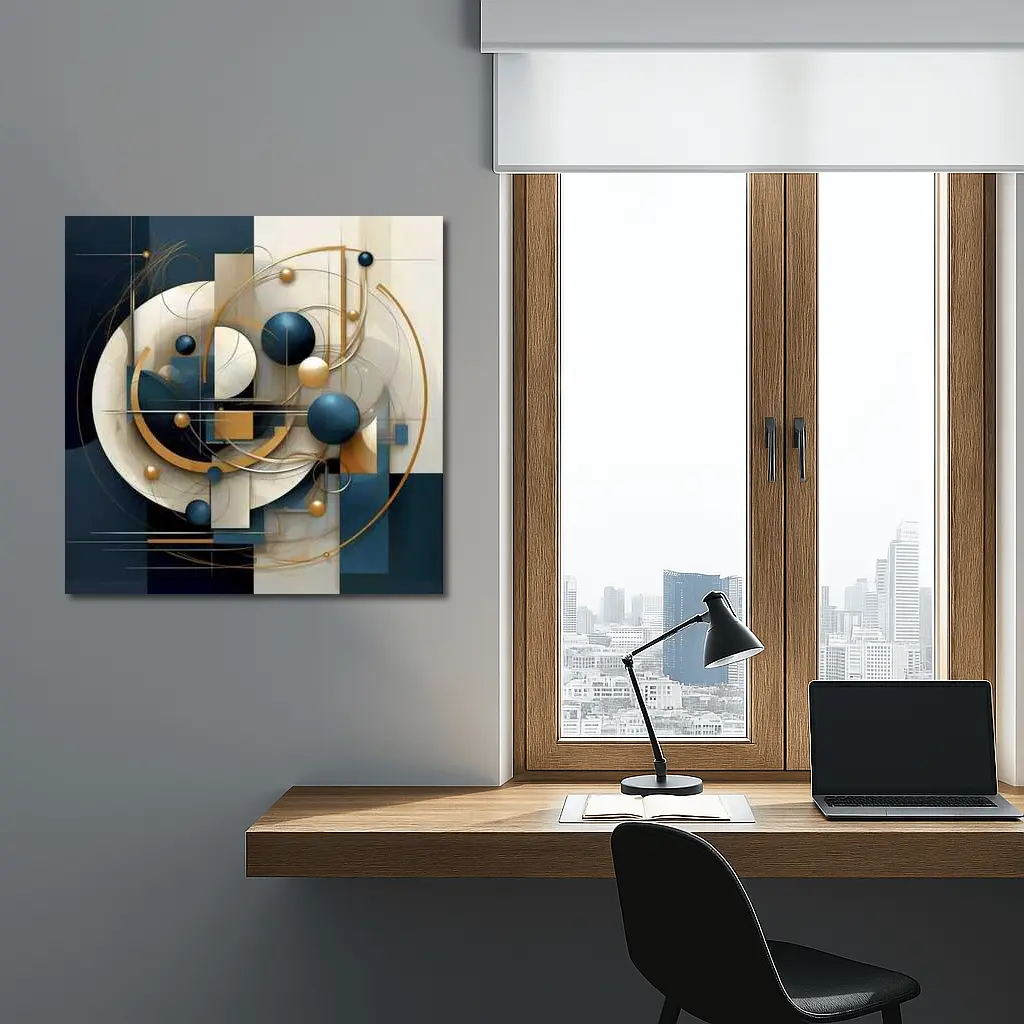 Abstract Blue Gold Geometric Spheres Art – Wall Art