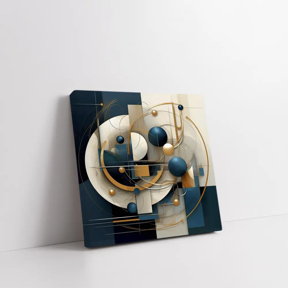 Abstract Blue Gold Geometric Spheres Art – Wall Art