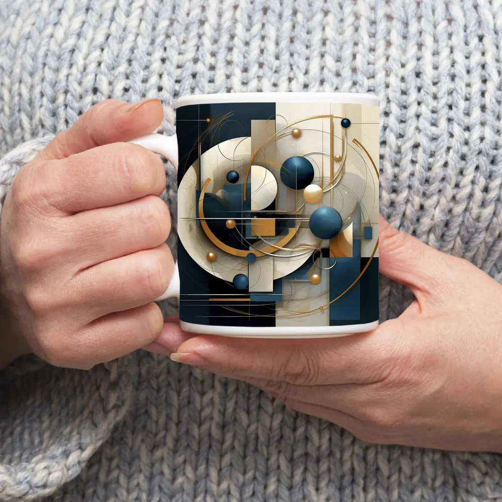 Abstract Blue Gold Geometric Spheres Art – Mugs