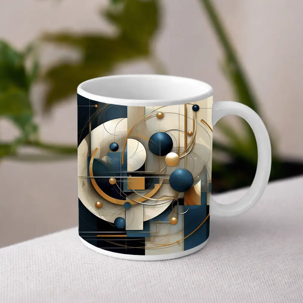 Abstract Blue Gold Geometric Spheres Art – Mugs