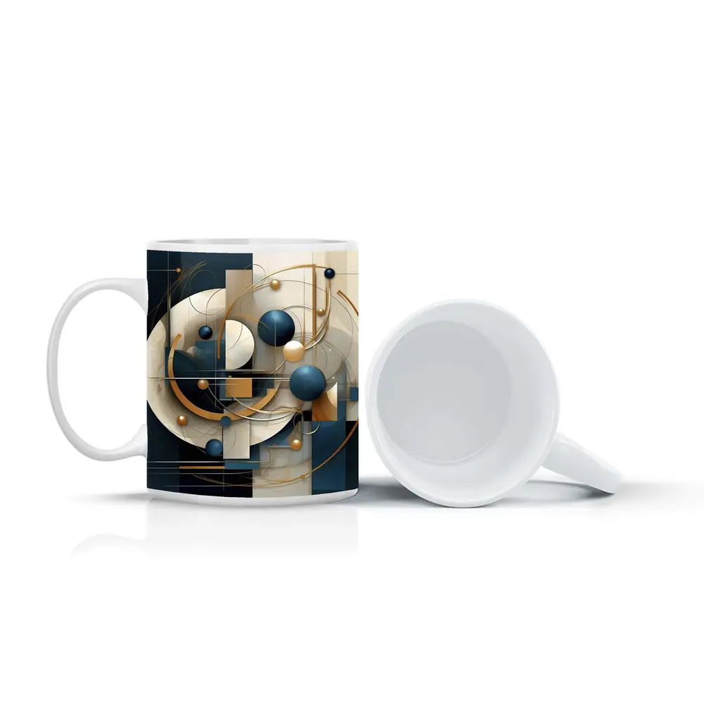 Abstract Blue Gold Geometric Spheres Art – Mugs