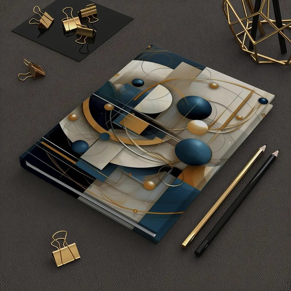 Abstract Blue Gold Geometric Spheres Art – Notebooks