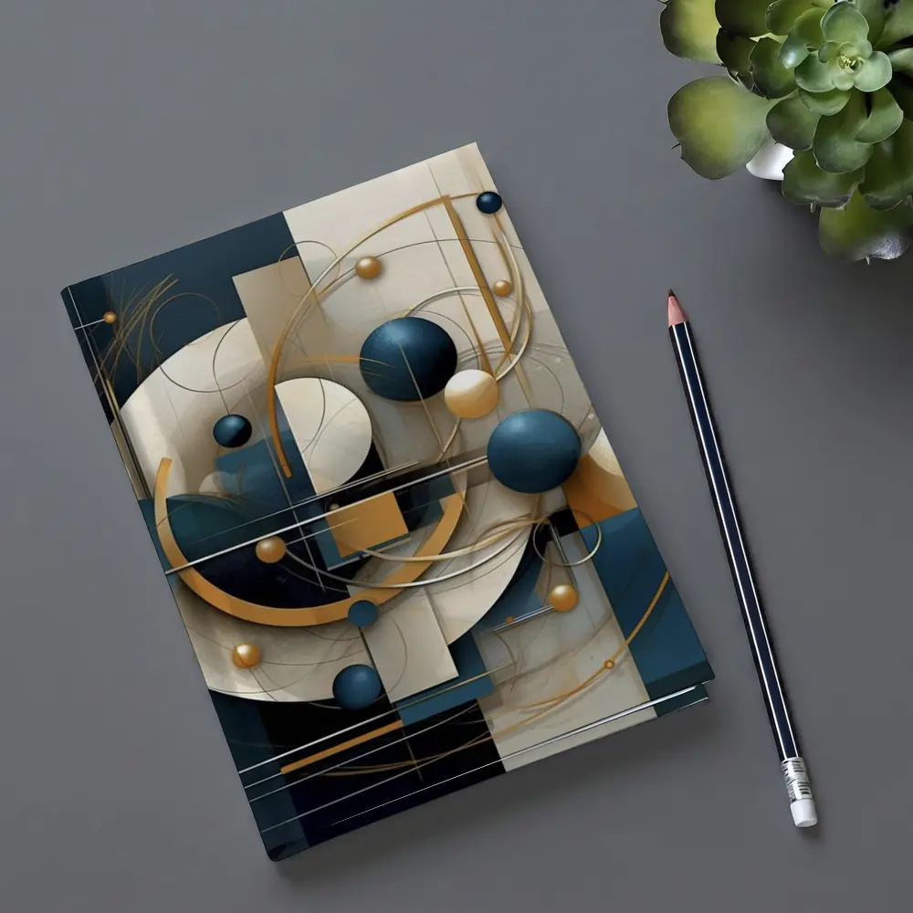 Abstract Blue Gold Geometric Spheres Art – Notebooks