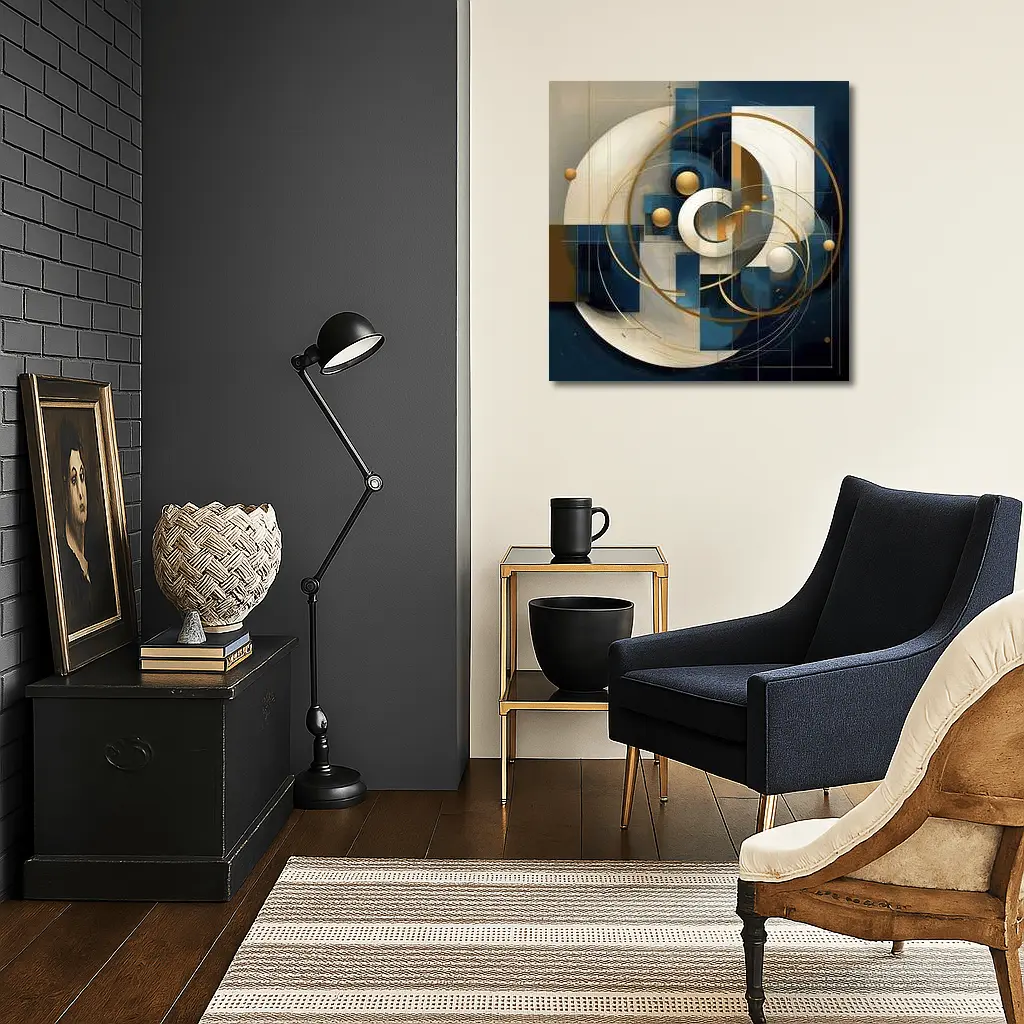 Abstract Blue Gold Geometric Circles Art – Wall Art