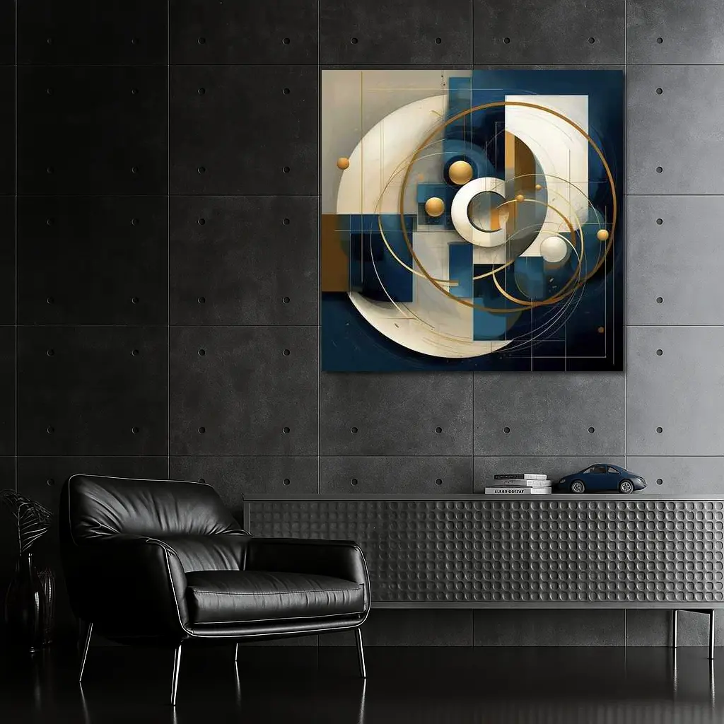 Abstract Blue Gold Geometric Circles Art – Wall Art