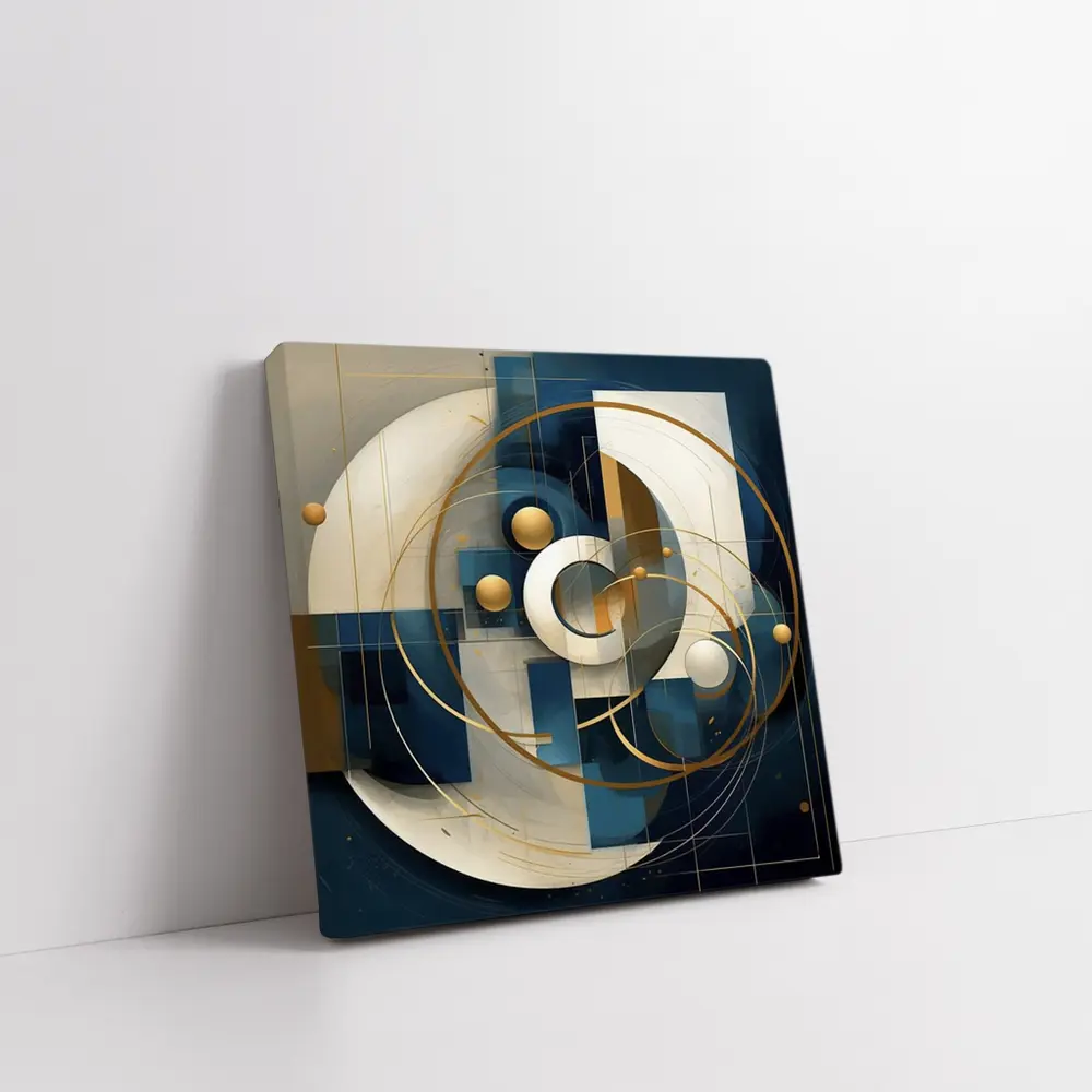 Abstract Blue Gold Geometric Circles Art – Wall Art