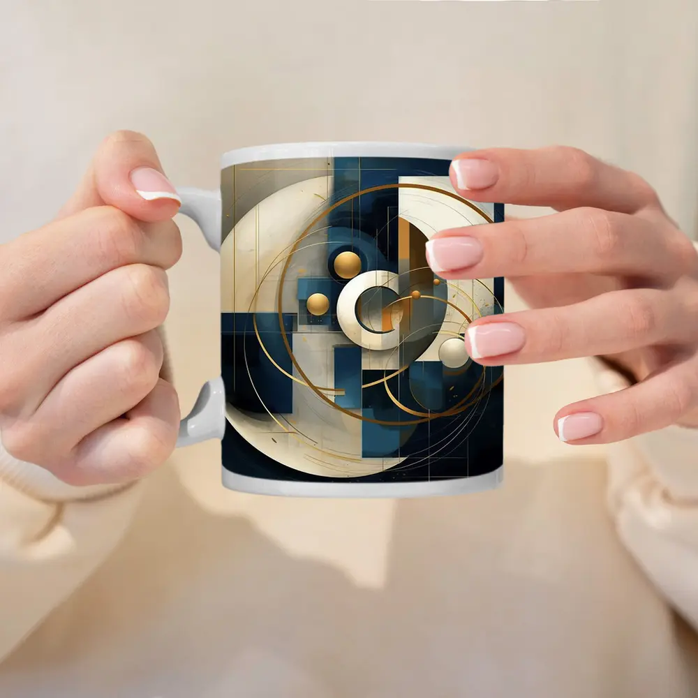 Abstract Blue Gold Geometric Circles Art – Mugs