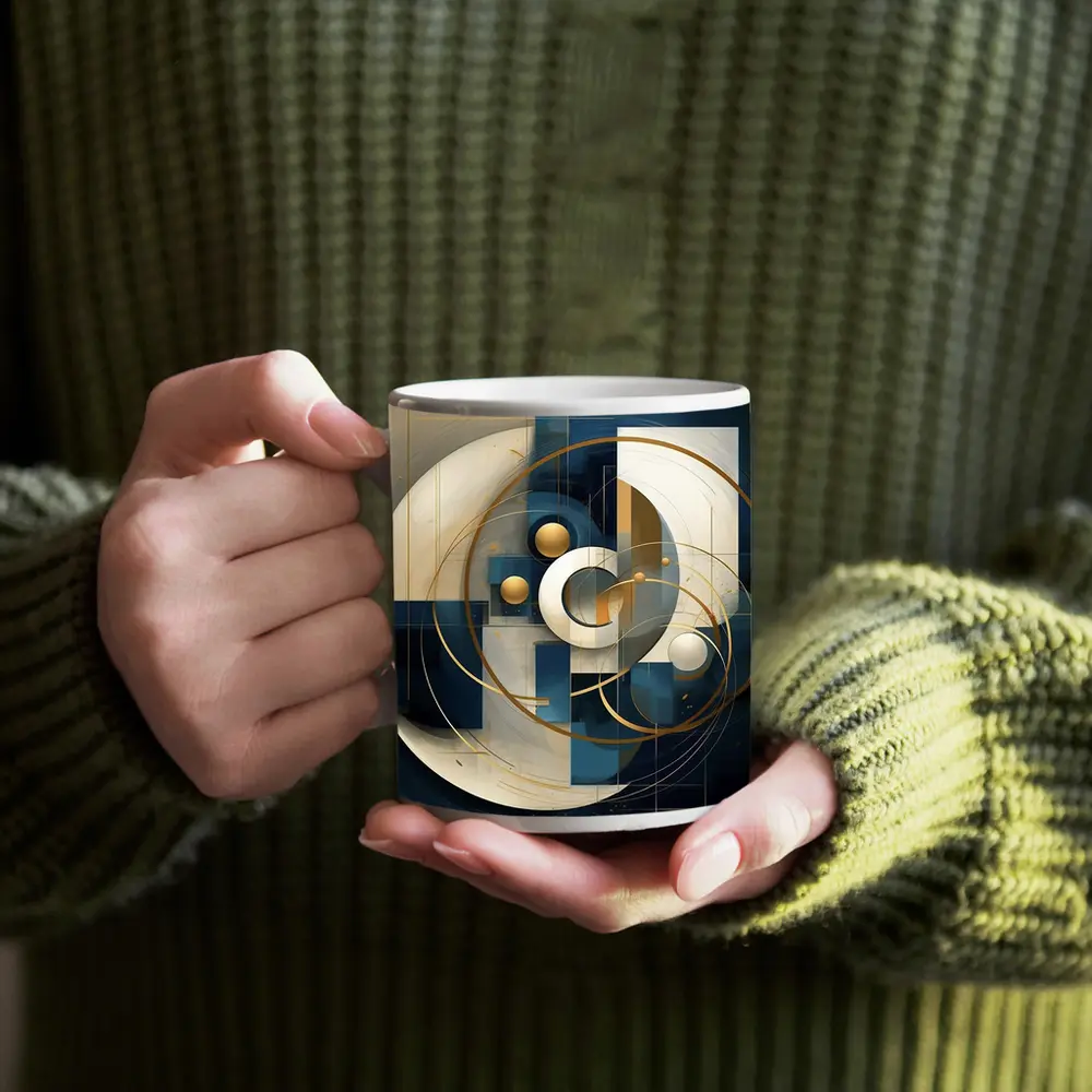 Abstract Blue Gold Geometric Circles Art – Mugs