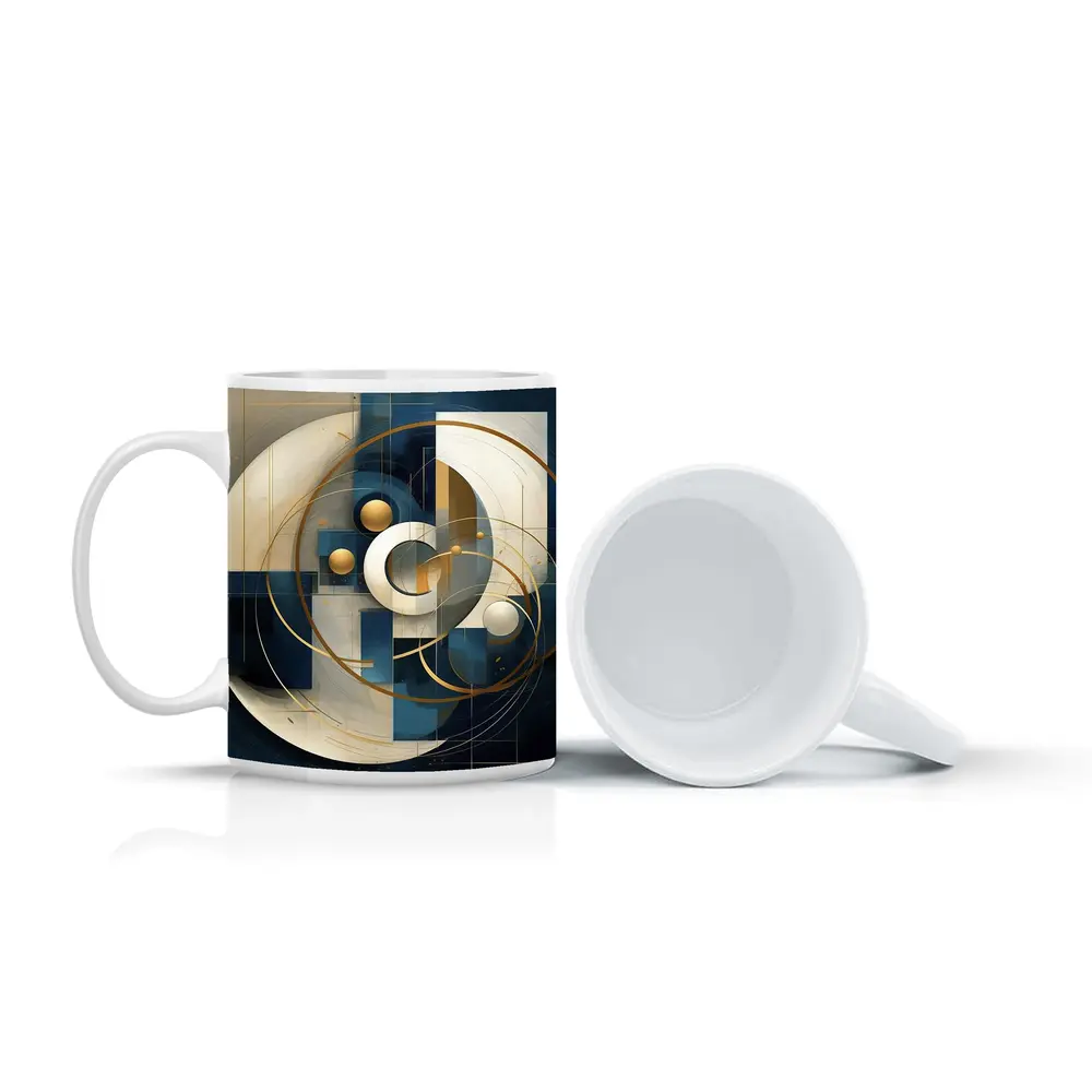 Abstract Blue Gold Geometric Circles Art – Mugs