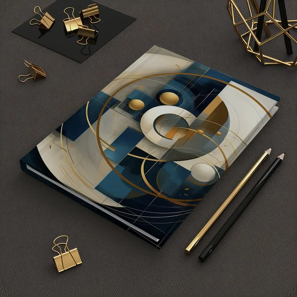 Abstract Blue Gold Geometric Circles Art – Notebooks
