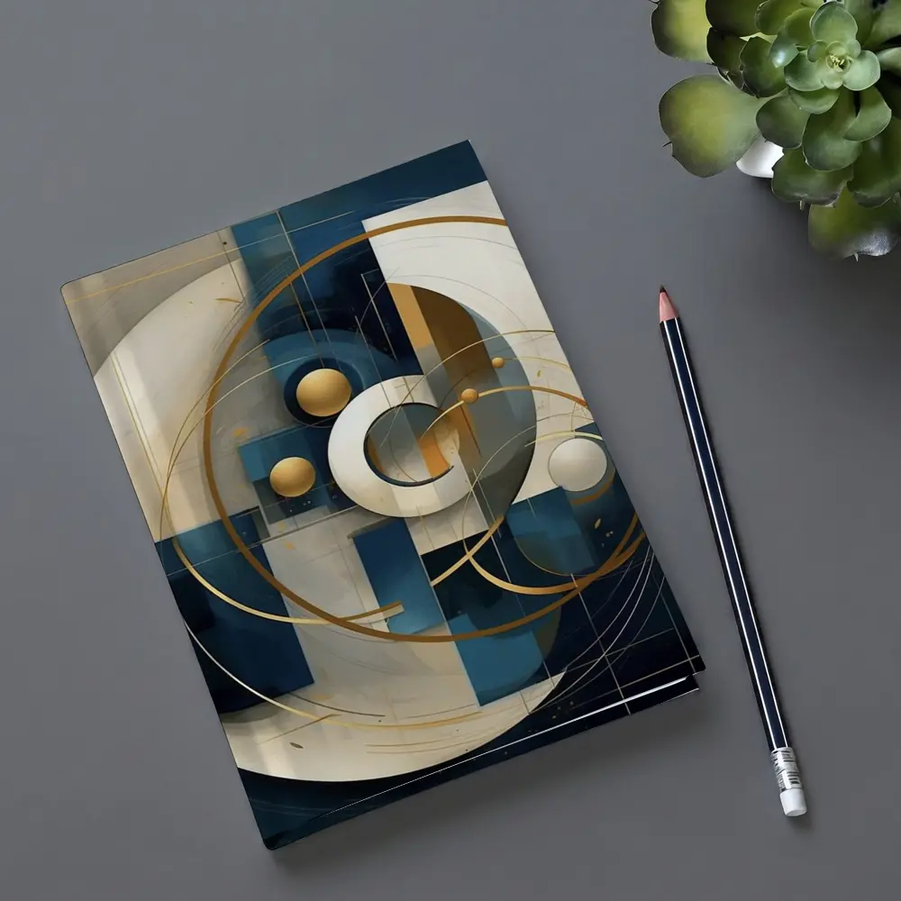 Abstract Blue Gold Geometric Circles Art – Notebooks