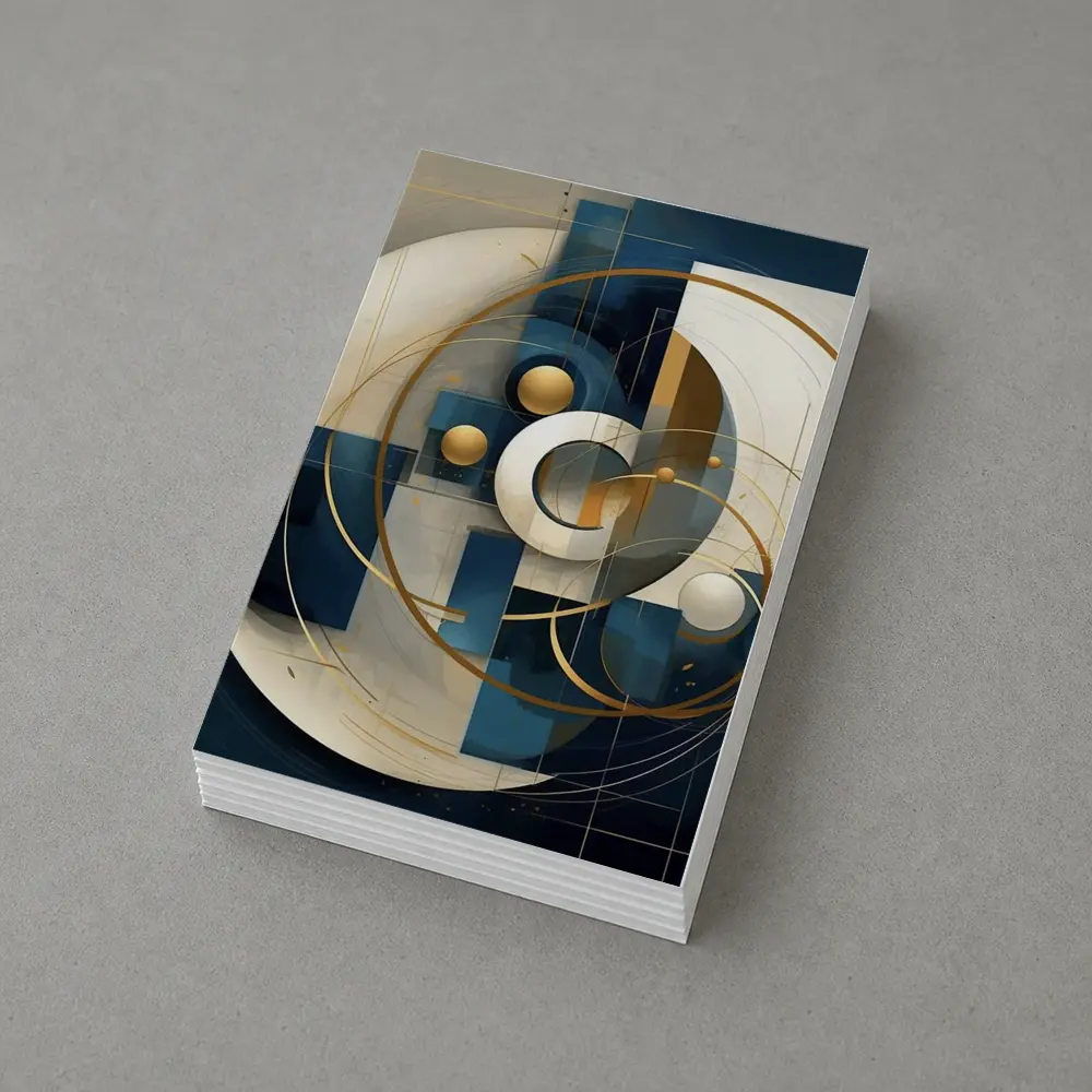 Abstract Blue Gold Geometric Circles Art – Postcards