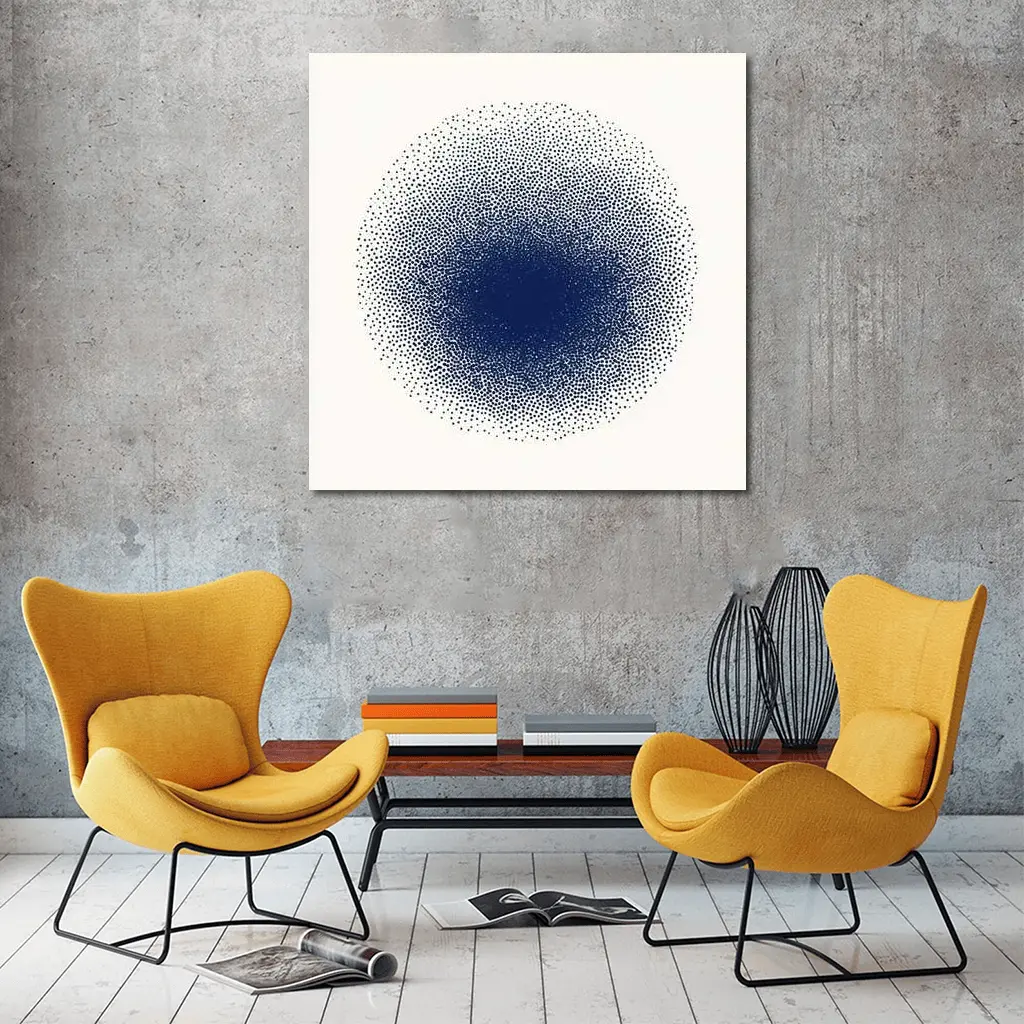 Navy Blue Dotwork Circle Abstract Minimal Art – Wall Art
