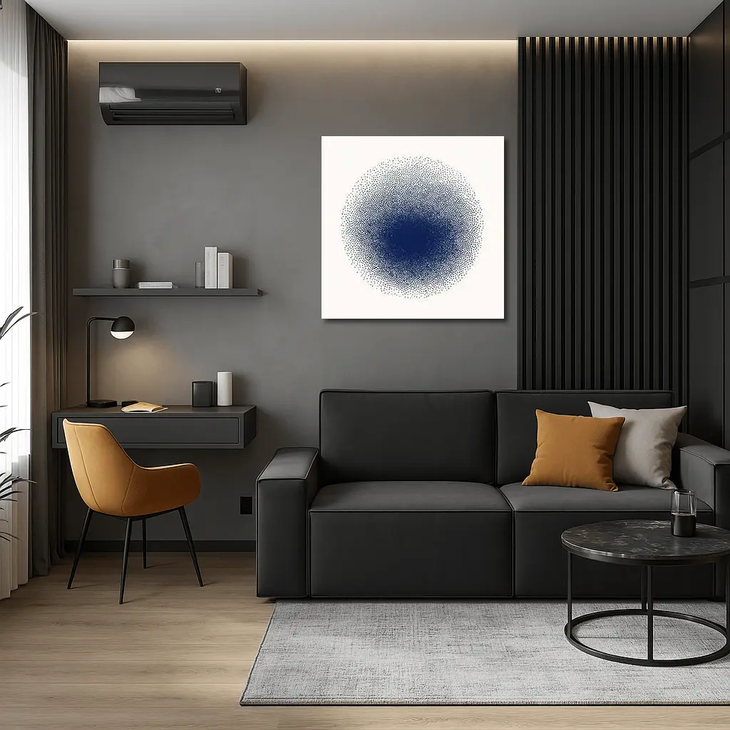 Navy Blue Dotwork Circle Abstract Minimal Art – Wall Art