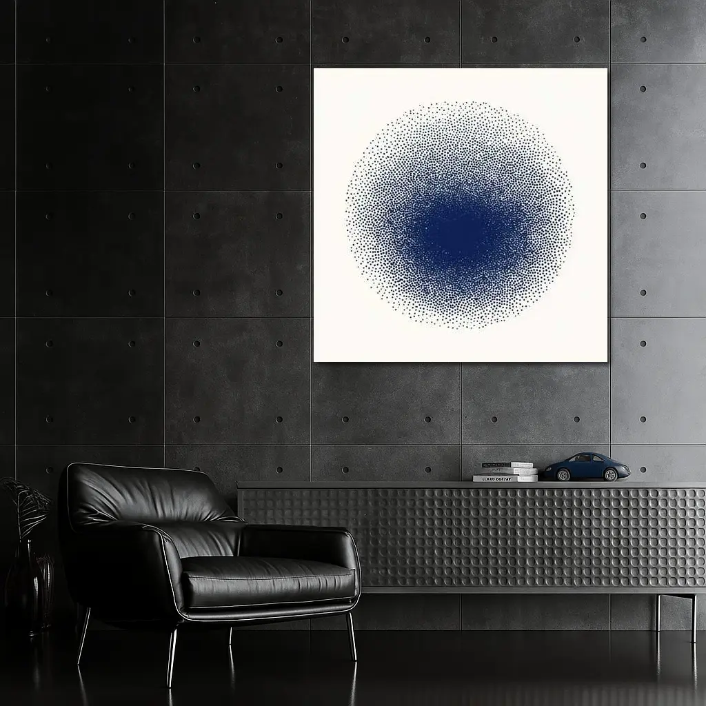 Navy Blue Dotwork Circle Abstract Minimal Art – Wall Art