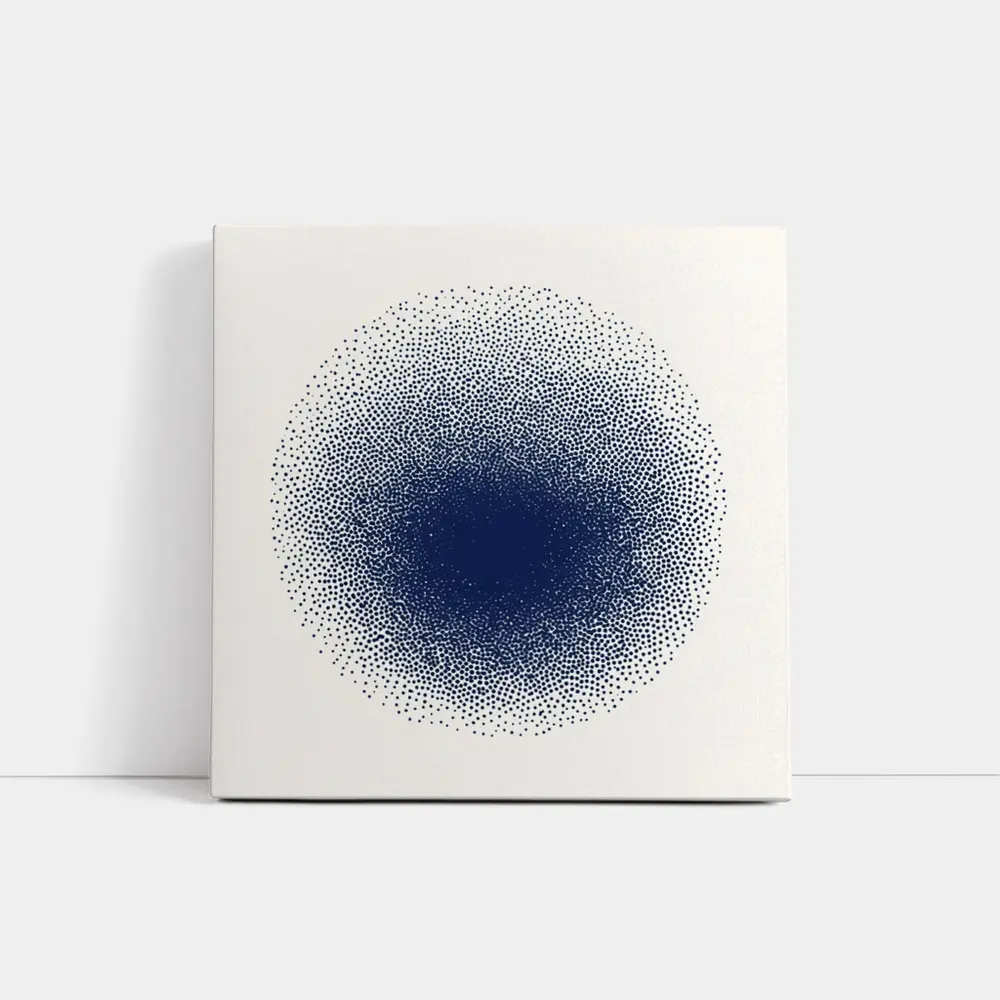 Navy Blue Dotwork Circle Abstract Minimal Art – Wall Art